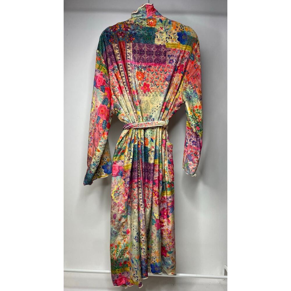Natural Life Women's XL Fleece Robe Lounge Patchwork Floral Bright Boho Casual - Picture 4 of 5